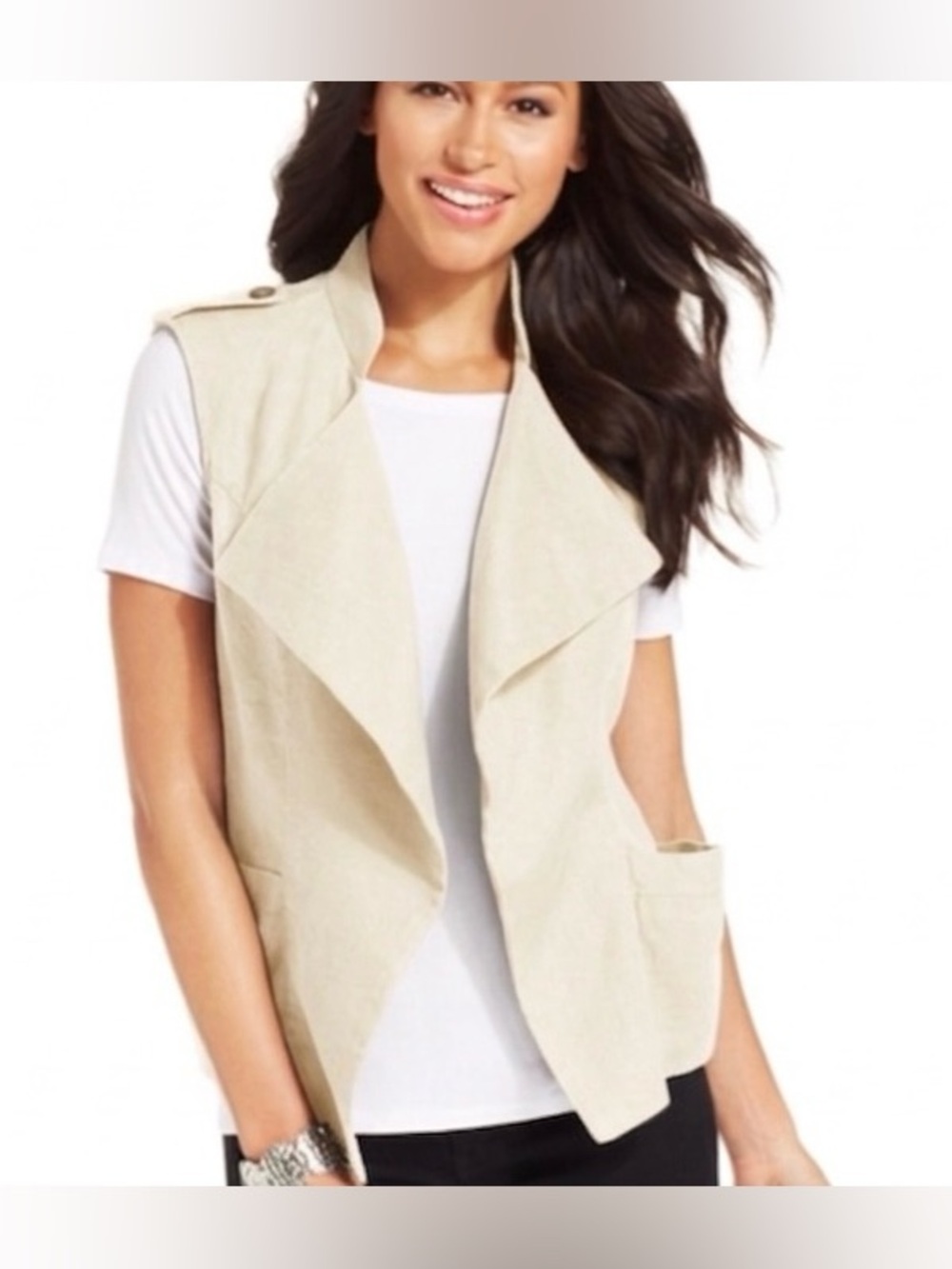 Kut‎ From The Kloth Linen Vest Womens Small Ivory Sleeveless Open Front Casual